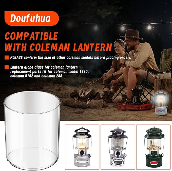 Glass Globe for Fueled Lanterns Replacement for Coleman Lantern Glass Globe, Globe for Coleman Lantern Fit for Camping Compatible with Coleman Model 288, NOT Including Propane Lantern Mantles, 1 PCS