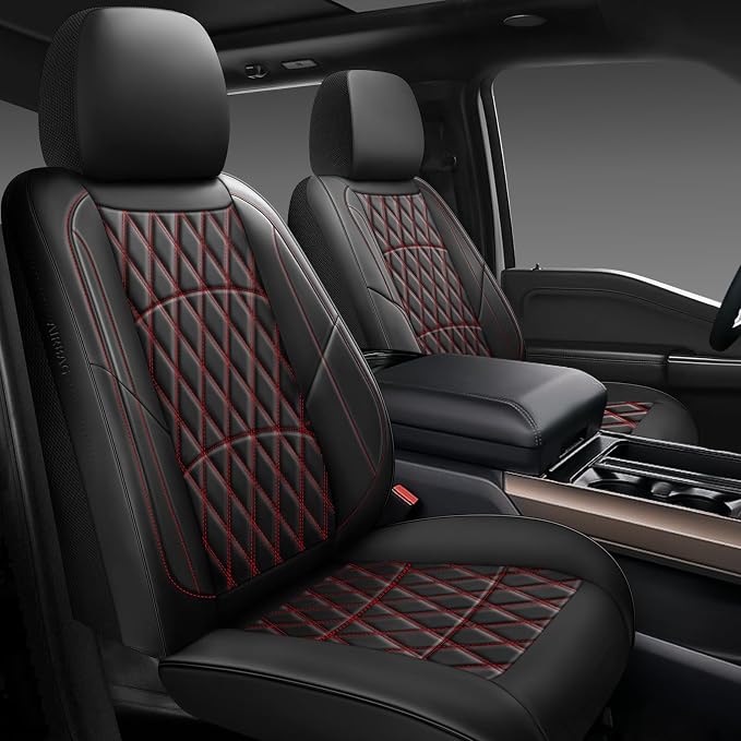 NS YOLO Leather Car Seat Covers,Universal Fit for Most Cars,SUVs and Sedans,Waterproof Luxury Leatherette Cushions, 5 Seats Protectors (Black and Red, Full Set-5 Seats(Front and Rear))