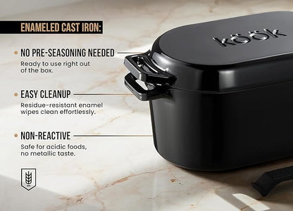 KooK Dutch Oven with Lid, Enameled Cast Iron Bread Baker, Dual Handles