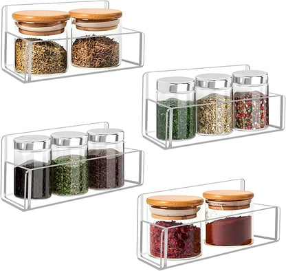 Acrylic Spice Rack Wall Mount-6 Inch, 4 Pack Hanging Seasoning Rack Organizer
