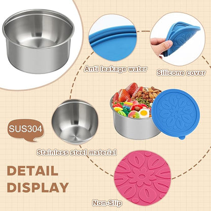 Cmonie 3Pack Stainless Steel Containers with Lids,10/20/33 oz Easy Open Leak Proof Metal Snack Containers,Food Storage Bento Box for Snacks, Fruits (3Pcs-10 oz)