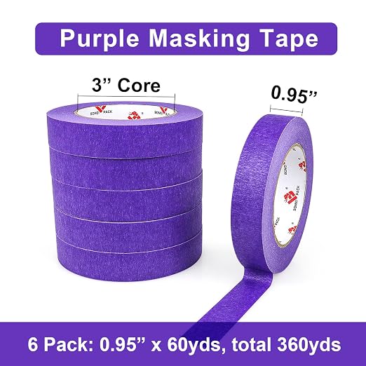 BOMEI PACK Purple Painters Tape,1" x 60 Yards x 6 Rolls (360 Yards Total) - Paint Tape for Walls Painting, Automotive, Labeling, DIY Crafting, Decoration and School Project