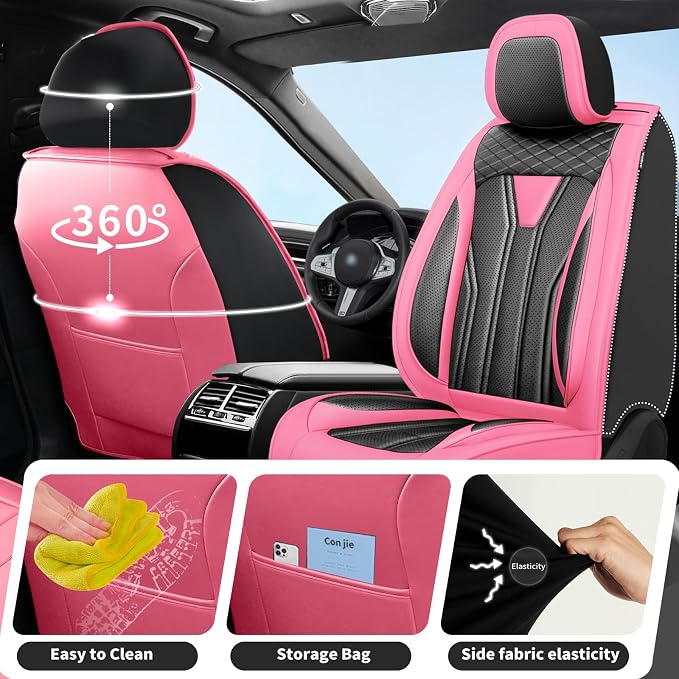 Fit Renegade Car Seat Covers for Jeep Renegade 2015-2024 -Full Set Premium Leather, Waterproof & Breathable，All-Weather Seat Cushion Protecto & Airbag Compatible, 5 Seats Pink&Black
