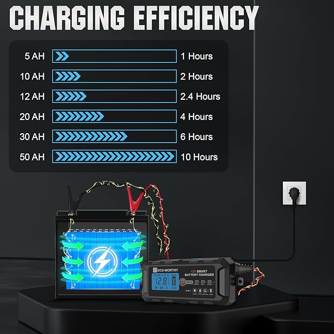 ECO-WORTHY 12V 5A Automatic Smart Battery Charger and Maintainer LCD Display