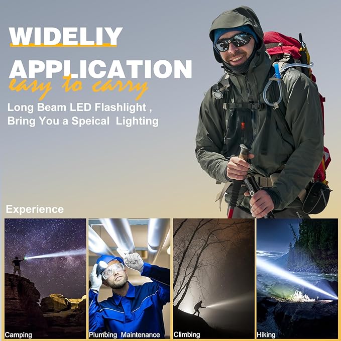 Small Tactical Flashlights High Lumens - 1500 Meters Long Beam Super Bright LED Magnetic Flashlight USB Rechargeable Zoomable 5Modes Long Beam Spotlight Flashlight for Hiking, Camping-Dark Green