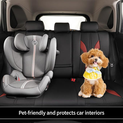 EKR Rav4 Seat Covers Custom Fit for Toyota Rav4 LE(NOT for Hybrid) 2013 2014 2015 2016 2017 2018,Leather Car Seat Cover for SUV Full Set,Faux Leather(Black +Burgundy)