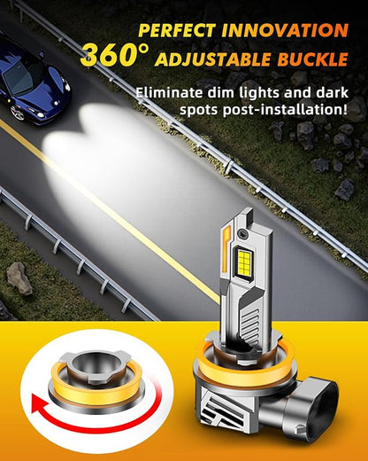 Termitor 2026 Upgraded H11/H9/H8 Light Bulbs, 65,000LM 15X Super Bright, 6500K Cool White, 85000+ Hours Lifespan with Cooling Fan, H11 Fog Lights for Fog, Rain, 360° Adjustable Quick Instal, Pack of 2