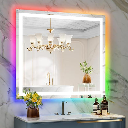 YEELAIT 40x36 Inch RGB LED Bathroom Mirror Front Light and RGB Backlit Lighted