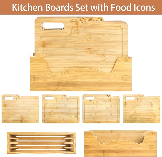 ZENFUN 4 Pack 12.5"L x 9.8"W Bamboo Cutting Boards
