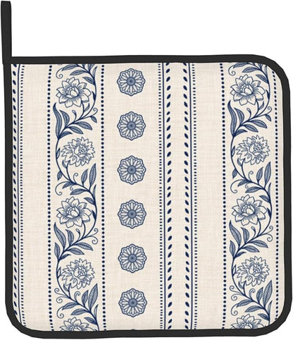 Boho Oven Mitts Set – Vintage Floral Pot Holders Kitchen Gloves