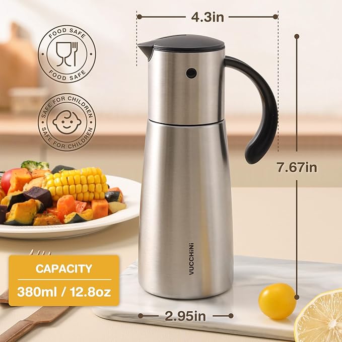 Vucchini Oil Dispenser Bottle Stainless Steel-Auto Flip Kitchen Oil and Vinegar
