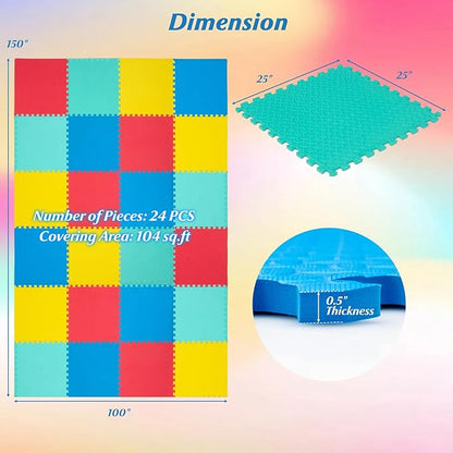 HONEY JOY Foam Floor Tiles for Kids, EVA Interlocking Baby Soft Puzzle Play Mat with Borders, Non-Slip Large Carpet Rug, for Baby Crawling Exercise & Development, Playroom, Bedroom (12 Pieces)