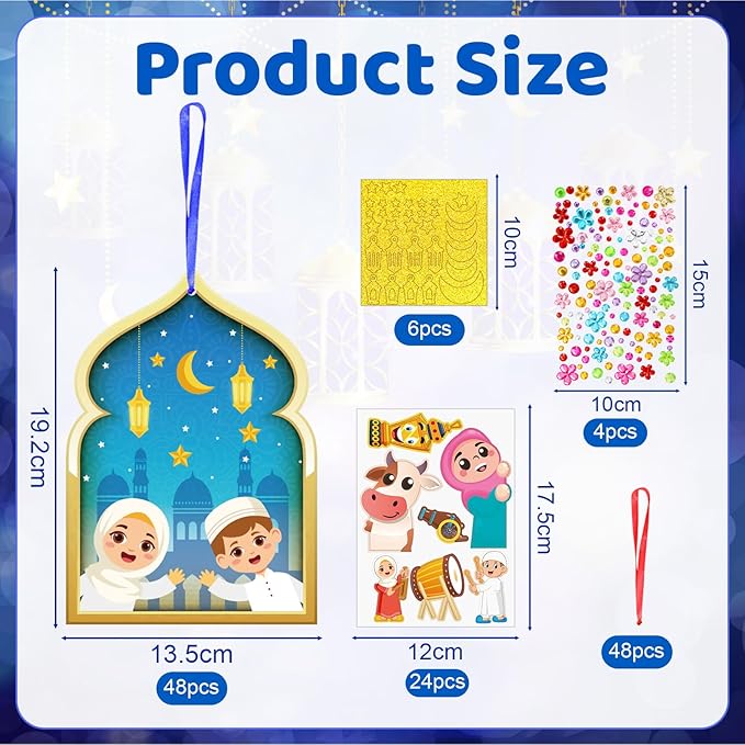 Fennoral 48 Pack Ramadan Crafts for Kids Make You Own Ramadan Foam Sticker Ornaments DIY Arts and Crafts for Kids Girls Boys Art Project Eid Mubarak Kareem Mosque Decoration