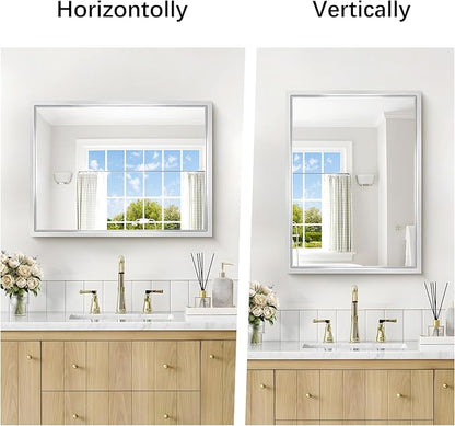 18x24 Silver Bathroom Mirror, Brushed Silver Rectangular Mirror