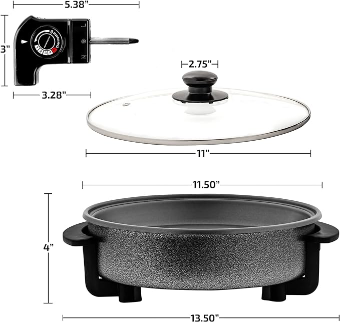 OVENTE 11.5-Inch Electric Skillet & Frying Pan, 1400W Nonstick Cooking Pan