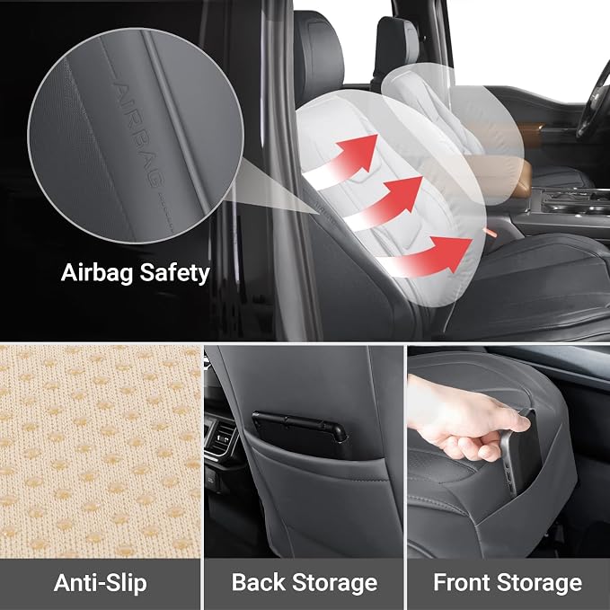 Coverland Custom SUV Car Seat Covers Front Seats for [2023-2026 Cadillac Lyriq] - Protector Car Seat Cover Water Resistant Leather Memory Form Back Support Seat Cushion [Front-Dark Gray]