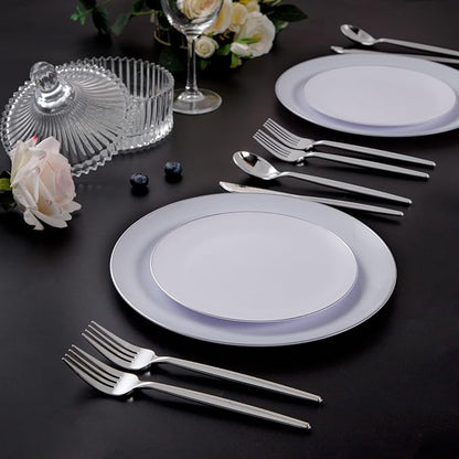 SUT 150Pcs Silver Plastic Silverware, Silver Disposable Cutlery, Heavy Duty Disposable Silverware, Plastic Utensils Include 50 Plastic Forks, 50 Plastic Spoons, 50 Plastic Knives