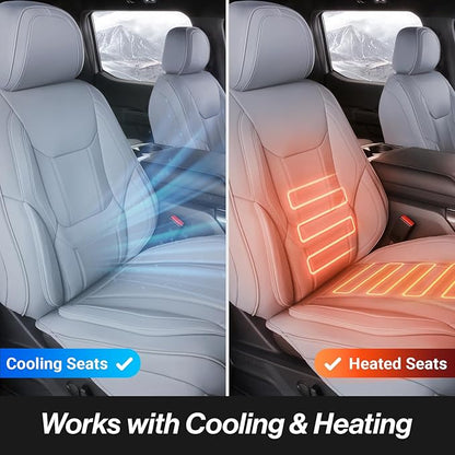 Coverland Custom Truck Car Seat Covers Full Set for [2019-2026 RAM 1500 Quad Cab Front 40/20/40 Split Bench Rear Bench] - Protector Water Resistant Leather Memory Form Seat Cushion [Full Set-Gray]