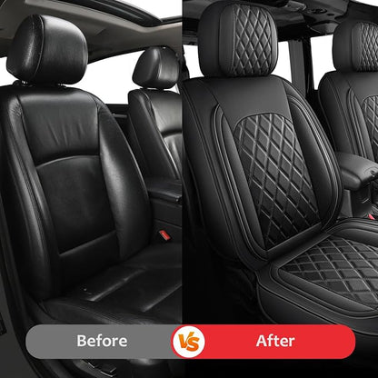 MIROZO Tacoma Seat Covers Full Set,Leather Truck Seat Covers Breathable Car Seat Protector Fits for 2005-2015 Toyota Tacoma Crew Cab,Black