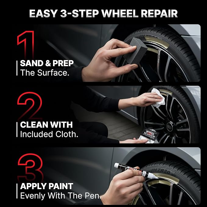 Wheel Scratch Fix® Silver Touch Up Paint for Cars - DIY Alloy Wheel Repair Kit, Curb Rash Remover with Fast-Drying Pen - Long-Lasting OEM Finish Car Rim Paint for Scuffs and Chips at Home (Light Silver)