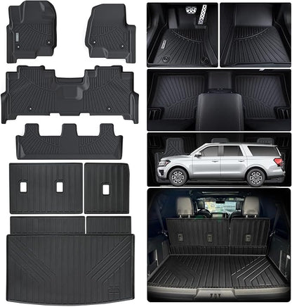Floor Mats for Ford Expedition MAX 2018-2023 2024 (Only Fit Max 8 Seats / 2nd Row Bench Seat) with Cargo Liners,TPE All Weather Protection Floor Liners with Trunk Mat Covering The Backrest