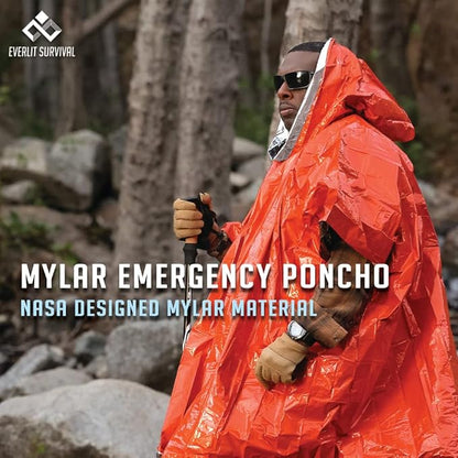 Everlit Survival Rain Poncho Emergency Mylar Space Blanket Camping Gear-Retain 90% of Body Heat Survival Gear for Survival Kits Camping Supplies Emergency Blankets