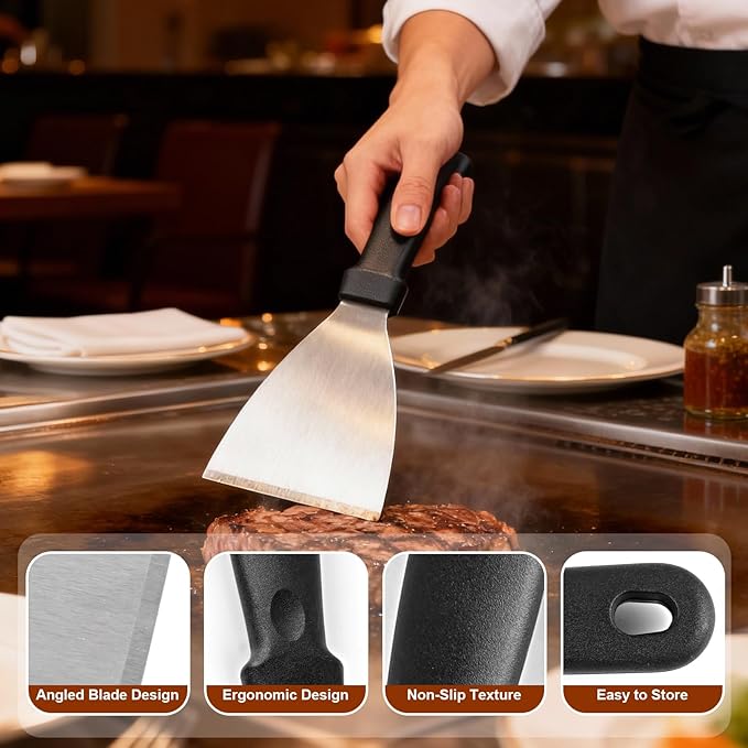 Griddle Scraper，Stainless Steel Grill Scraper, Slant Edge Metal Spatula