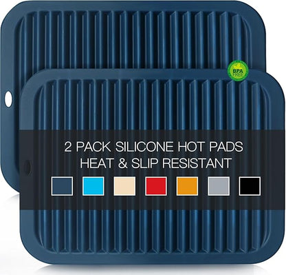 Silicone Mats for Kitchen Counter, 9x12'' Trivets for Hot Pots and Pans, Navy Blue Silicone Trivets for Hot Dishes, Protect Table Quartz Countertops, Indigo