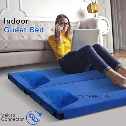 Memory Foam Camping Mattress pad, Comfortable Thick Floor Sleeping Mat for Adults with Waterproof and Non-Slip Bottom, Portable Roll Up Mattress for Sleepover Guest,Cot Mad for Car Camping
