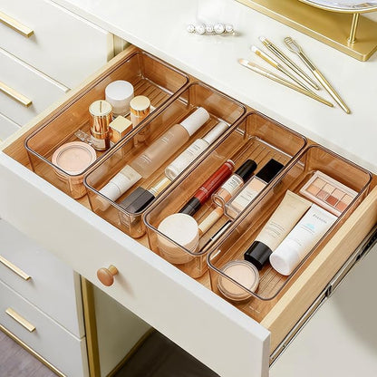 Hudgan 8 Pack Clear Plastic Drawer Organizers Set, Stackable Deep Drawer