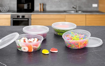 EDI [8 OZ, 25 Sets] Plastic Deli Food Storage Containers with Airtight Lids | Microwave-, Freezer-, Dishwasher-Safe | BPA Free | Heavy-Duty | Meal Prep | Leakproof | Recyclable