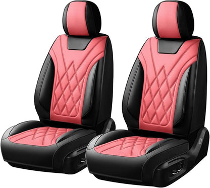 Fit Santa Fe Car Seat Covers for Hyundai Santa Fe 2009-2025 2026 - Luxury Leather, Anti-Slip, All-Weather, Waterproof & Breathable, Airbag Compatible, 2 Front Seats Only (Red)