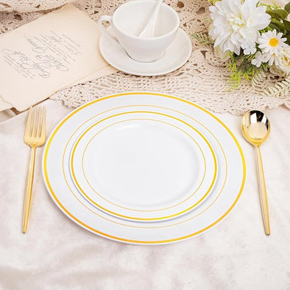 SUT 100PCS Gold Plastic Forks and Spoons Heavy Duty Set, Gold Disposable Silverware, Gold Cutlery, Gold Disposable Utensils, Plastic Flatware Includes 50 Forks, 50 Spoons for Party