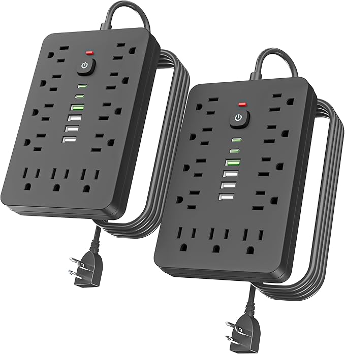 JouleLoom 2PCS 6 FT Flat Plug Surge Protector Power Strip, 11 Multiple AC