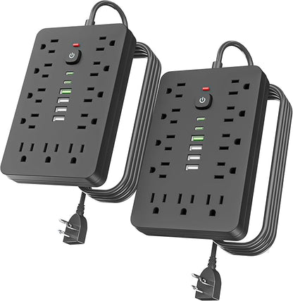 JouleLoom 2PCS 6 FT Flat Plug Surge Protector Power Strip, 11 Multiple AC