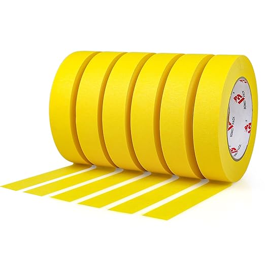 BOMEI PACK Yellow Painters Tape 1 Inch Bulk - Paint Tape 6 Rolls x 1 Inch x 60 Yards - Painter's Tape Yellow Masking Tape for Walls Painting, DIY Crafting, and School Projects, Total 360 Yards