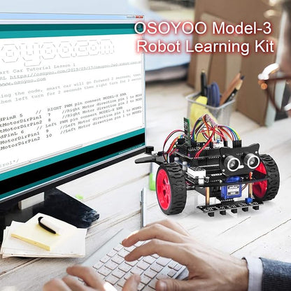 OSOYOO Model 3 Robot Car DIY Starter Kit for Arduino,Educational Motorized Robotics, Remote Control App, Learning How to Code, IOT Mechanical Coding for Teens and Adults