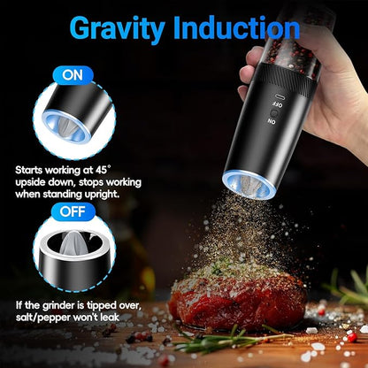 MealHelper Rechargeable Gravity Electric Salt and Pepper Grinder Set