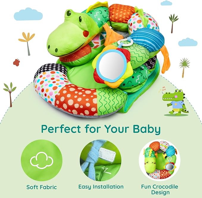 Lilian&Gema 2-in-1 Baby Tummy Time Mat & Support Pillow for Newborns and Babies, Adorable Alligator Design with Detachable Tummy Time Pillow, Soft Tummy Time Mat for Neck & Muscle Development