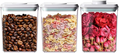 Airtight Food Storage Containers with Lids Pop Up Containers Pasta Organizer for Kitchen Pantry Cereal Snack Flour Sugar Coffee (3pc 1200ml / 1.26qt)