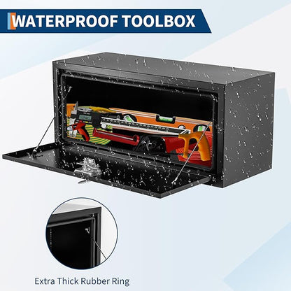 Black Steel Underbody Truck Tool Box for Pickup RV Toolbox Truck Bed Toolboxes Heavy Duty Waterproof Truck Chest with Lock,30 x 14 x 16 Inch