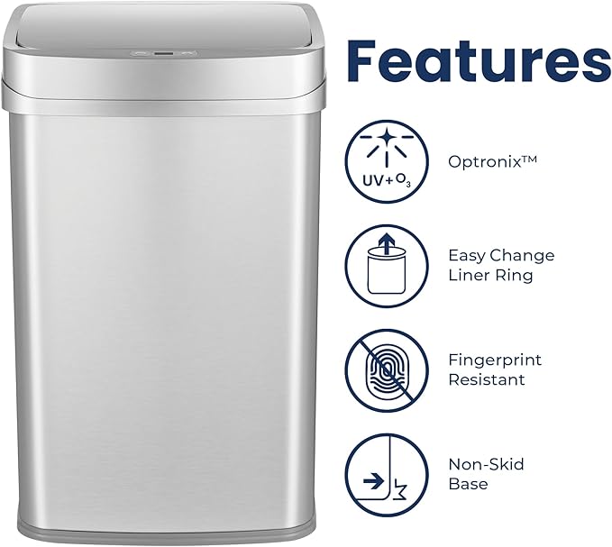 Ninestars 13 Gallon Odor Neutralizing Smart Trash Can, UV + Ozone Dual
