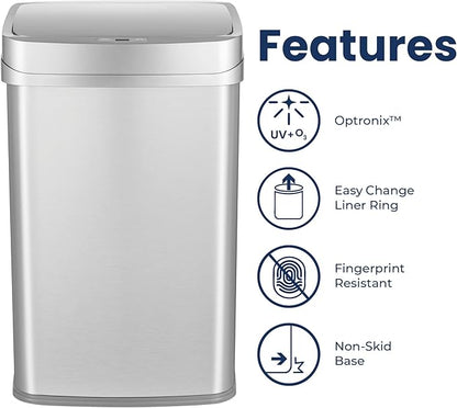 Ninestars 13 Gallon Odor Neutralizing Smart Trash Can, UV + Ozone Dual
