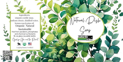 Butterfly&Bee Natural Dish Soap, Liquid, Castile Soap with Lemongrass, Plant-Based, Dye-Free, Bulk 1 Gallon Glass Jug