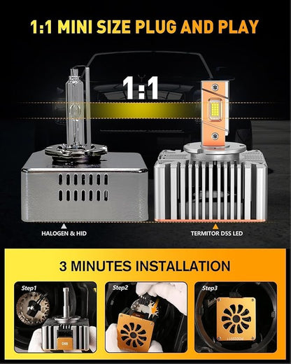 Termitor D5S Fog Light Bulbs, 80,000LM 6500K, Pack of 2 | 1:1 OEM Size, IP68 Waterproof, Long Service Life, Fast Install for Off-Road & Fog Use