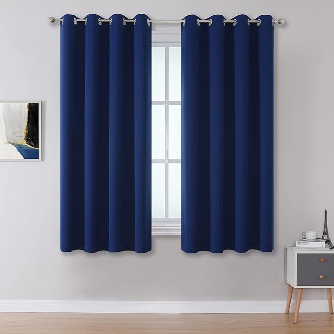 DUALIFE Navy Blue Blackout Curtains 54 Inch Length