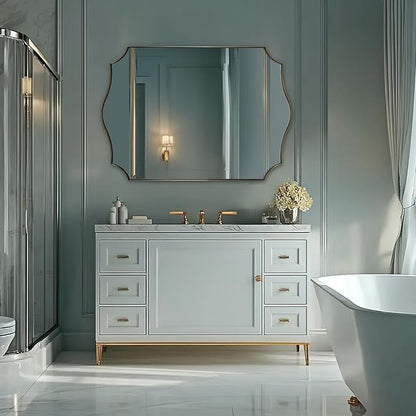 ANDY STAR 30x48 Inch Gold Bathroom Mirror, Large Brushed Gold Rectangle Mirror