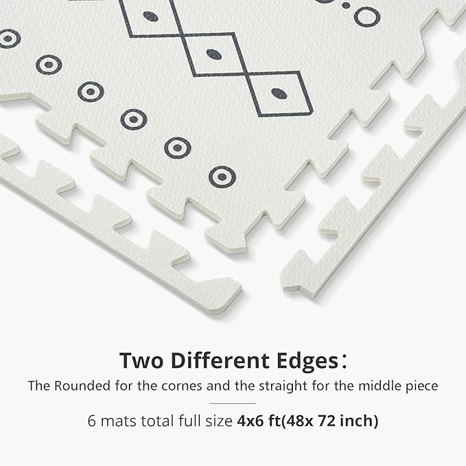 Baby Foam Play Mat for Floor, PIGLOG 72x48 Baby Crawling Mat, Puzzle Mats for Kids for Baby with Interlocking Tiles, Toddler Play Mat for Indoor and Outdoor, Easy to Clean Playroom Mat, Lines + Shapes