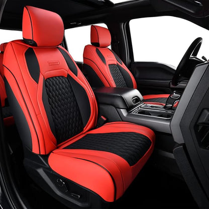 Coverado F250 Car Seat Covers Full Set, Leather Waterproof Automotive Seat Covers for Cars, SUVs, Pickup Trucks, Fits 2015-2026 F150 SuperCrew, 2017-2026 F250 F350 F450 Crew Cab, Red