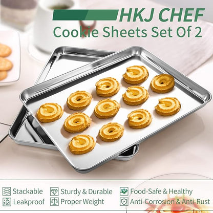 Baking Sheets Set of 2, HKJ Chef Cookie Sheets 2 Pieces & Stainless Steel